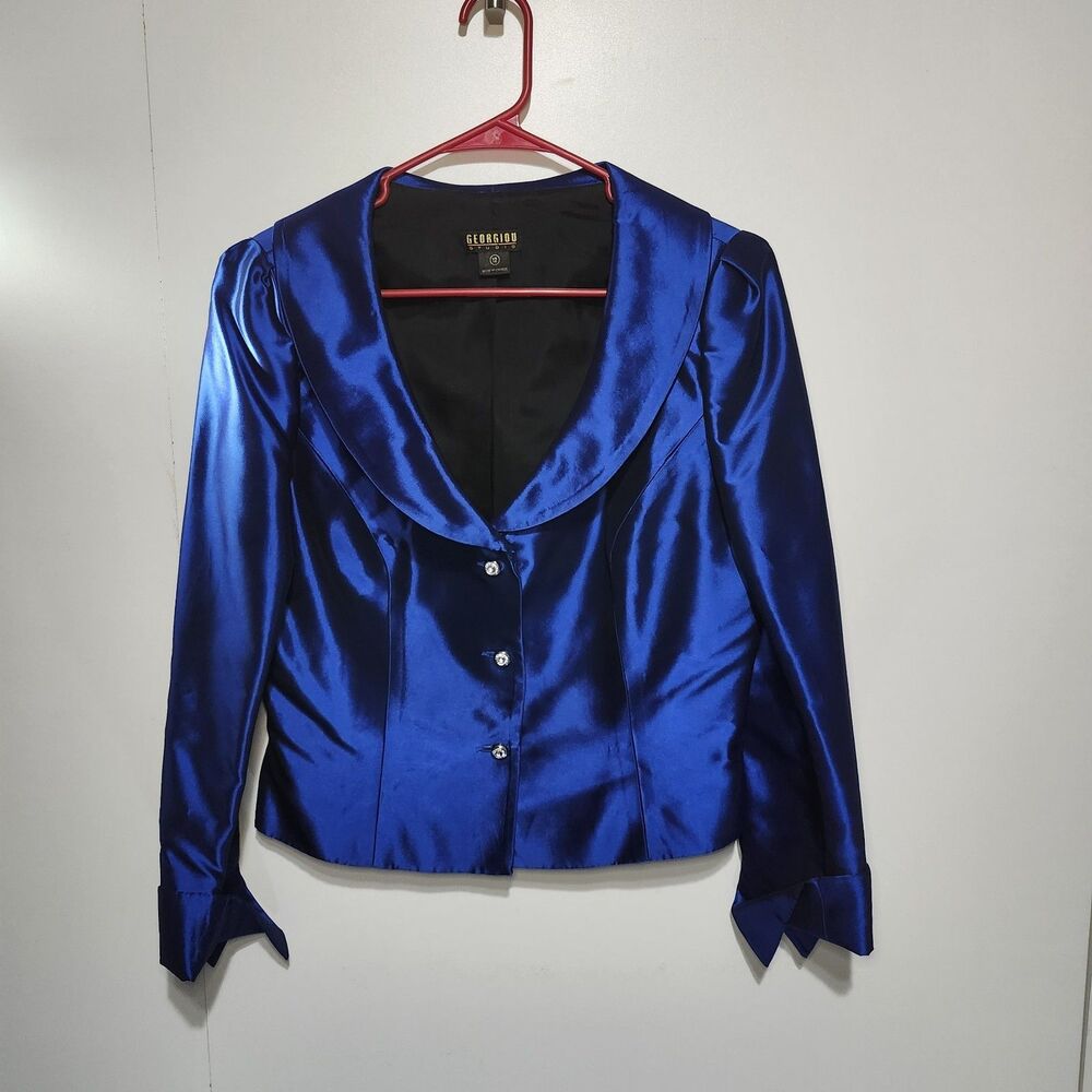 VNT Georgiou Studio Blue Shiny Blazer Size 12 + BONUS Unbranded Skirt